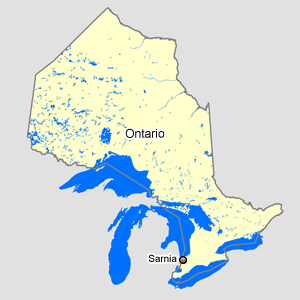 Map of Ontario with Sarnia