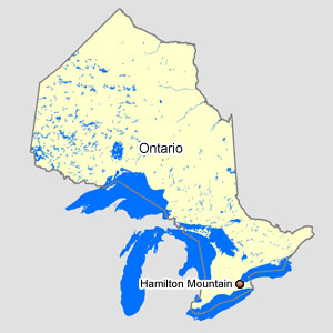 Map of Ontario with Hamilton Mountain