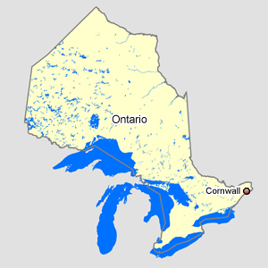Map of Ontario with Cornwall
