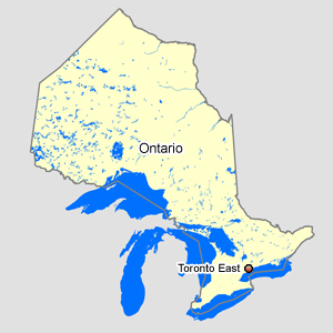 Map of Ontario with Toronto East