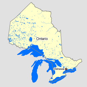 Map of Ontario with Oshawa