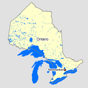 Map of Ontario with Newmarket