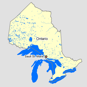 Map of Ontario with Sault Ste. Marie